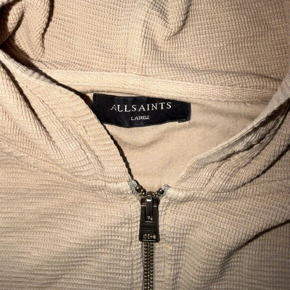 All Saints Beige Waffle Print Zip Hoodie Size Large - Picture 2 of 3